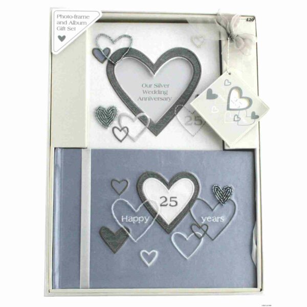 Embroidered 25th Anniversary Photo frame and Album gift set