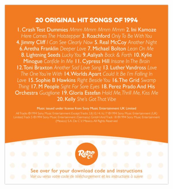 Original Hit Music of 1994. A Time to Remember, The Classic Years. Track List Download