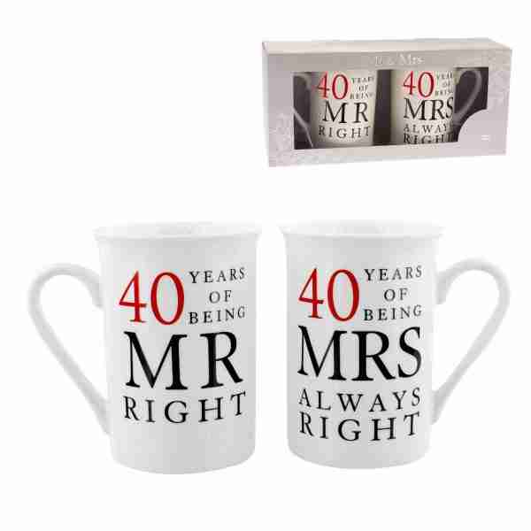 Gift Set of 2 Ceramic Mugs Mr Right and Mrs Always Right boxed inset