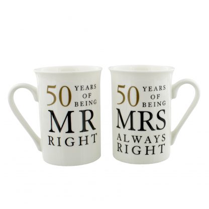 Golden Wedding 50th Anniversary Gift Set of 2 China Mugs 'Mr Right & Mrs Always Right' WG67750 Golden Wedding 50th Anniversary Gift Set of 2 China Mugs 'Mr Right & Mrs Always Right' WG67750
