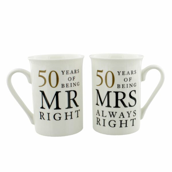 Golden Wedding 50th Anniversary Gift Set of 2 China Mugs 'Mr Right & Mrs Always Right' WG67750