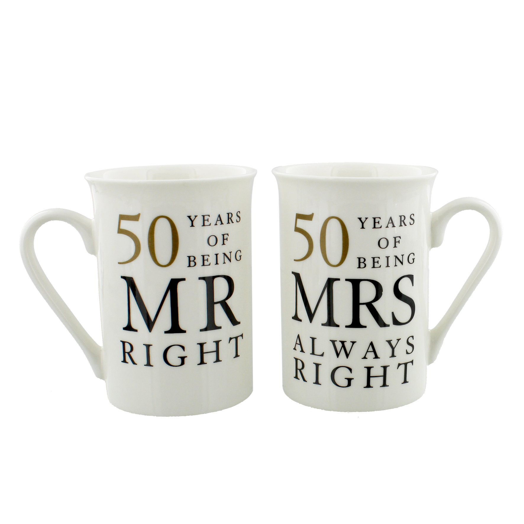  50th  Anniversary  Gift  Set Two China Mugs Mr Right and Mrs 