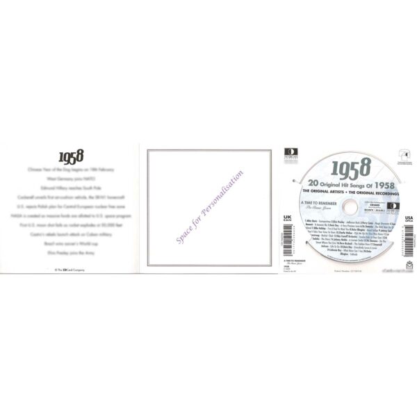 67th Anniversary Card with Original Hit Music of 1958. A Time to Remember, The Classic Years. - Image 5