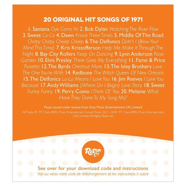Anniversary or Birthday gift ~ Hit Music CD from 1971 & Greeting Card download list