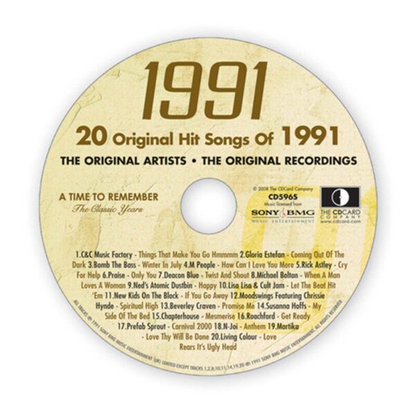 34th Anniversary Card with Original Hit Music of 1991. A Time to Remember, The Classic Years. - Image 4