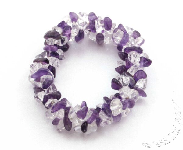 Amethyst and Rock Crystal Quartz triple band gemstone bracelet