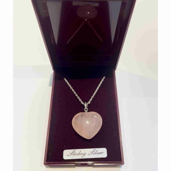 Rose Quartz Puff Heart Pendant on 18 Inch Sterling Silver Chain in box