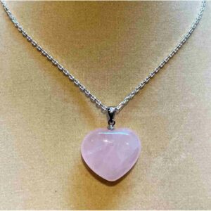 Rose Quartz Puff Heart Pendant on 18 Inch Sterling Silver Chain