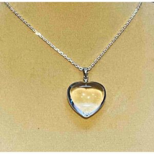 Rock Crystal Quartz Puff Heart Pendant on 18 Inch Sterling Silver Chain