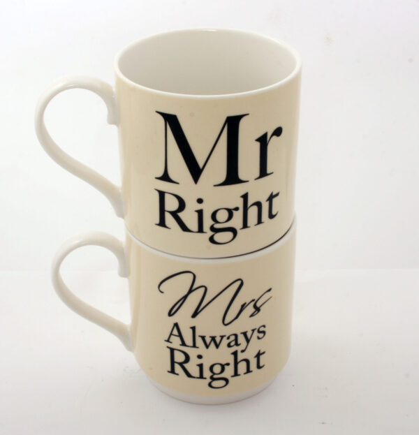 Mr Right and Mrs Always Right Stacking Mugs Gift Set - Image 3