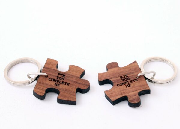 Personalised You Complete Me Romantic Jigsaw Wooden Key ring