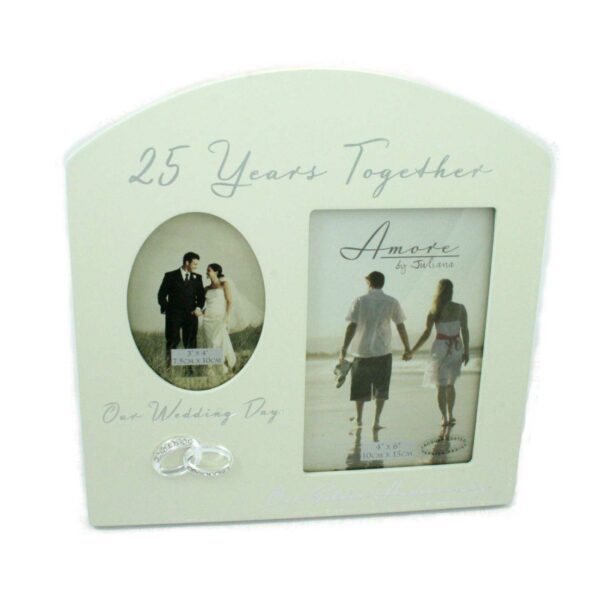 Amore Silver 25th Anniversary Wedding Gift Cream Photo Frame - 6"x4"