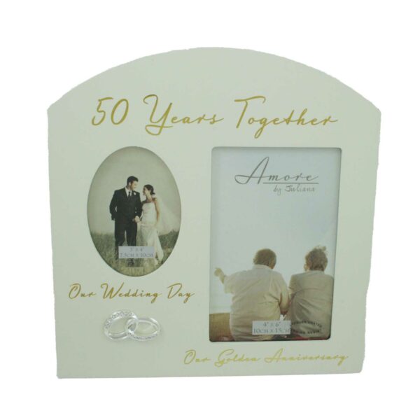 Amore Golden 50th Anniversary Wedding Gifts Then & Now Photo Frame - 6"x4"