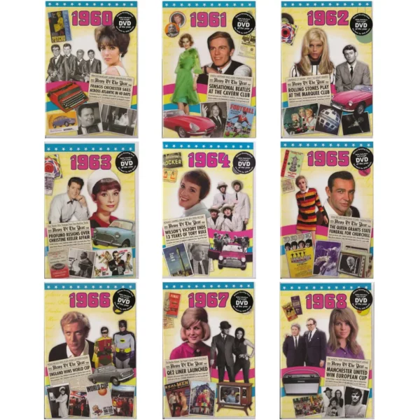 Birthday gifts - DVD News reel from their Birth year (1960s) with Greeting Card