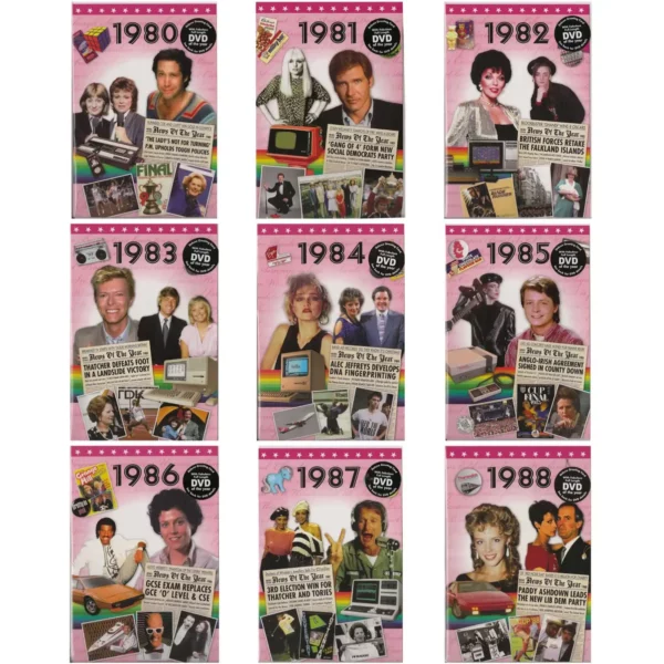 Birthday gifts - DVD News reel from their Birth year (1980s) with Greeting Card