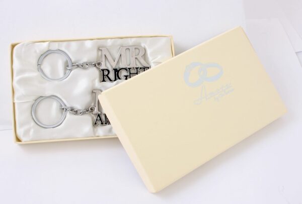 Amore by Juliana Gift Set of 2 silver plated keyrings 'Mr Right & Mrs Always Right' - Image 3