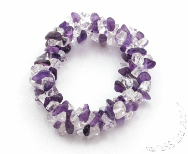 Amethyst and Rock Crystal Quartz triple band gemstone bracelet - Image 2