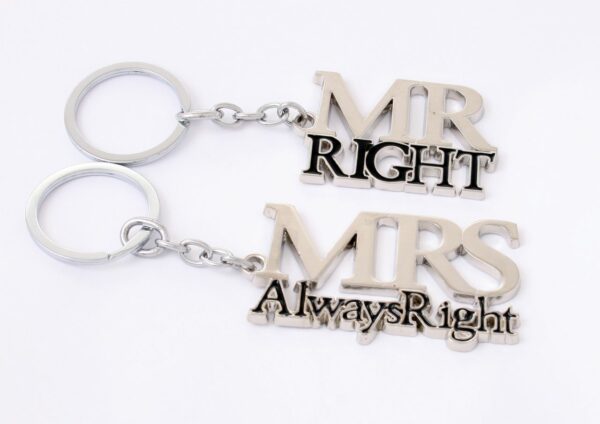 Amore by Juliana Gift Set of 2 silver plated keyrings 'Mr Right & Mrs Always Right' - Image 2