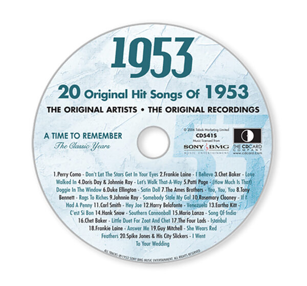 Original Hit Music of 1953. A Time to Remember, The Classic Years. track list