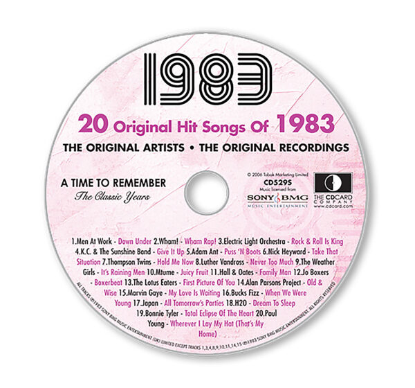 Original Hit Music of 1983. A Time to Remember, The Classic Years. Track List