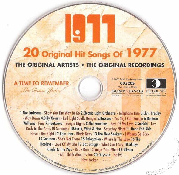 Original Hit Music of 1977. A Time to Remember, The Classic Years. CD