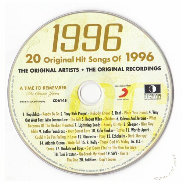 29th Anniversary Card with Original Hit Music of 1996. A Time to Remember, The Classic Years. - Image 3