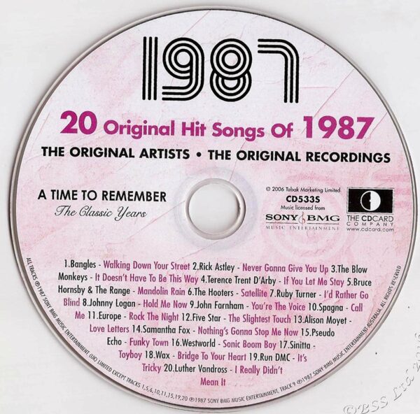 Original Hit Music of 1987. A Time to Remember, The Classic Years. CD