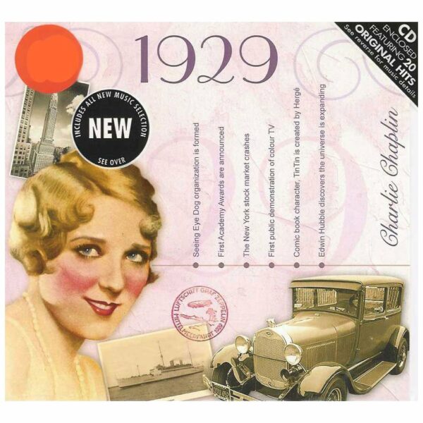 95th Anniversary or Birthday gift ~ Hit Music CD from 1929 with Greeting Card front view