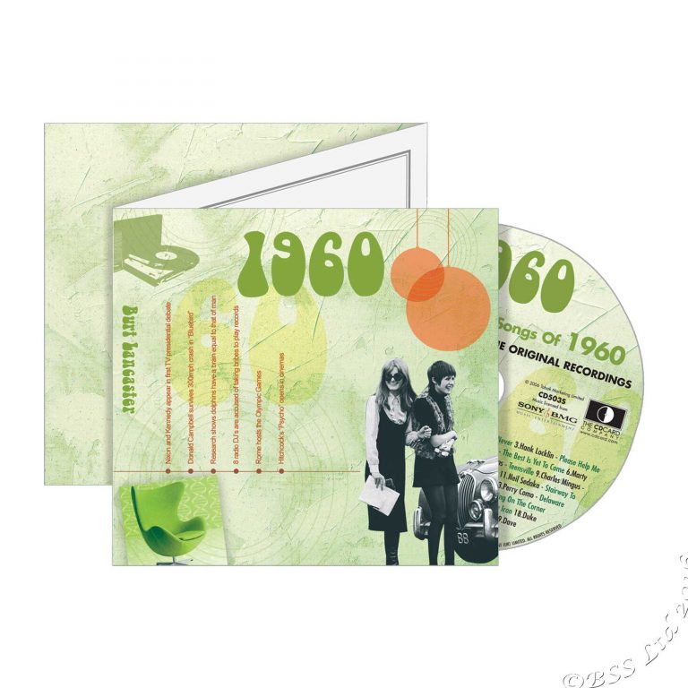 58th Anniversary or Birthday gift ~ Hit Music CD from 1960 & Greeting Card front view