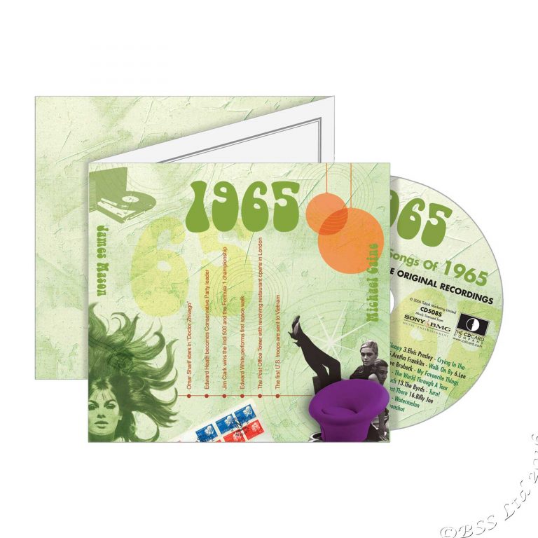 53rd Anniversary or Birthday gift ~ Hit Music CD from 1965 & Greeting Card front view