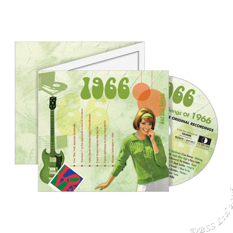 52nd Anniversary or Birthday gift ~ Hit Music CD from 1966 with Greeting Card front view