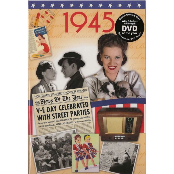 73rd Anniversary gift ~ DVD with Memories from 1945 and a Greeting Card in one front view