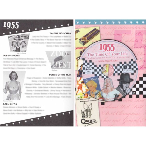 63rd Anniversary gift ~ DVD with Memories from 1955 and a Greeting Card in one inside view