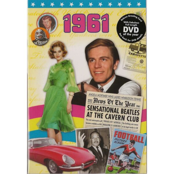 57th Anniversary gift ~ DVD with Memories from 1961 and a Greeting Card in one front view