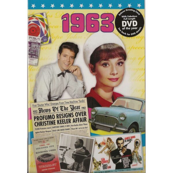 55th Emerald Wedding Anniversary gift ~ Reminisce 1963 with DVD and Greeting Card front view