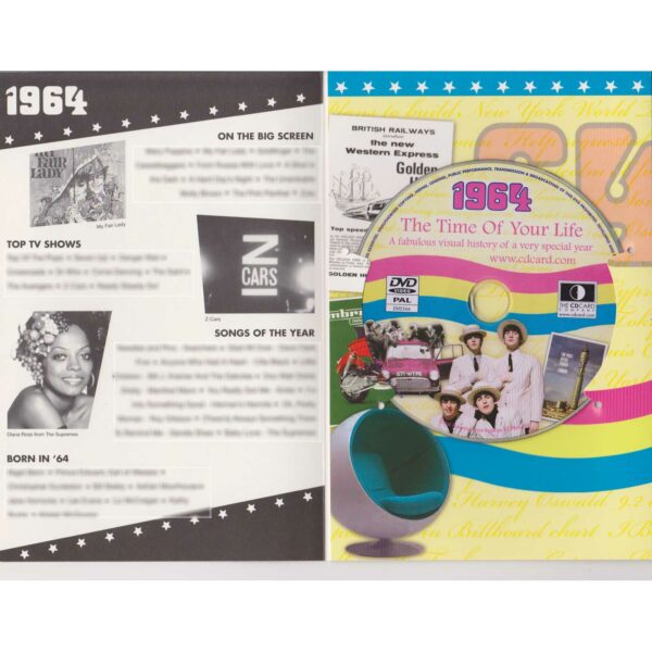 What happened in the UK in 1964 DVD with Memories from 1964 and a Greeting Card in one inside view