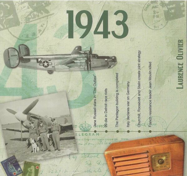 82nd Anniversary Card with Original Hit Music of 1943. A Time to Remember, The Classic Years.
