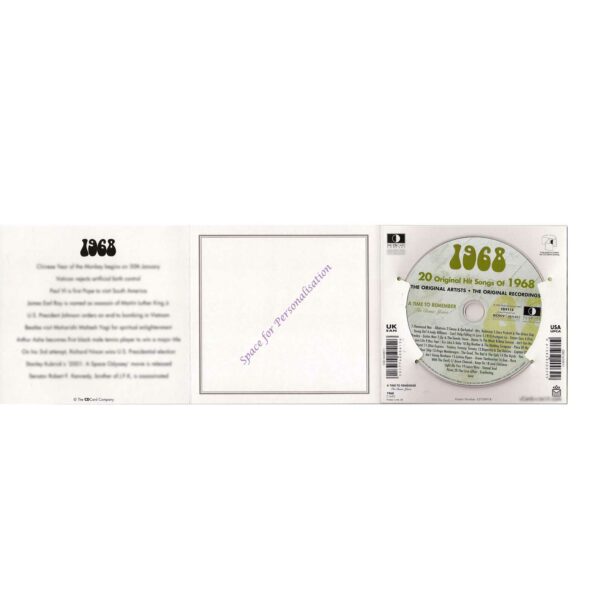 57th Anniversary Card with Original Hit Music of 1968. A Time to Remember, The Classic Years. - Image 3