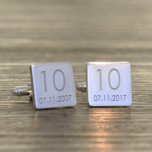 Personalised Wedding Anniversary Square Cufflinks 10 years