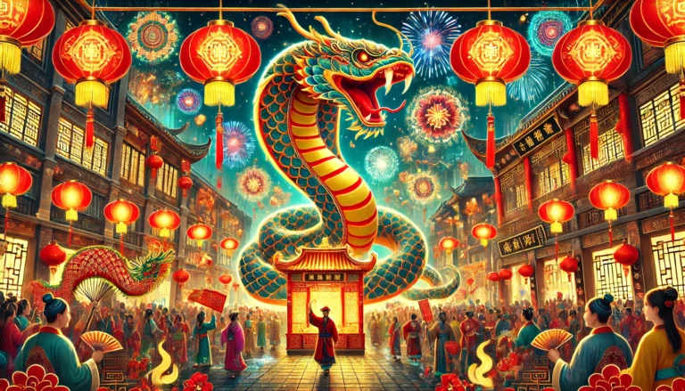 Celebrating the Chinese New Year in 2025. Year of the Snake. Computer Generated.