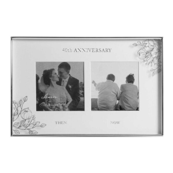 Silver Foil Floral Double 40th Anniversary Photo Frame wb107640