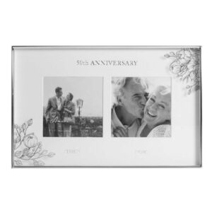 Silver Foil Floral Double 50th Anniversary Photo Frame wb107650