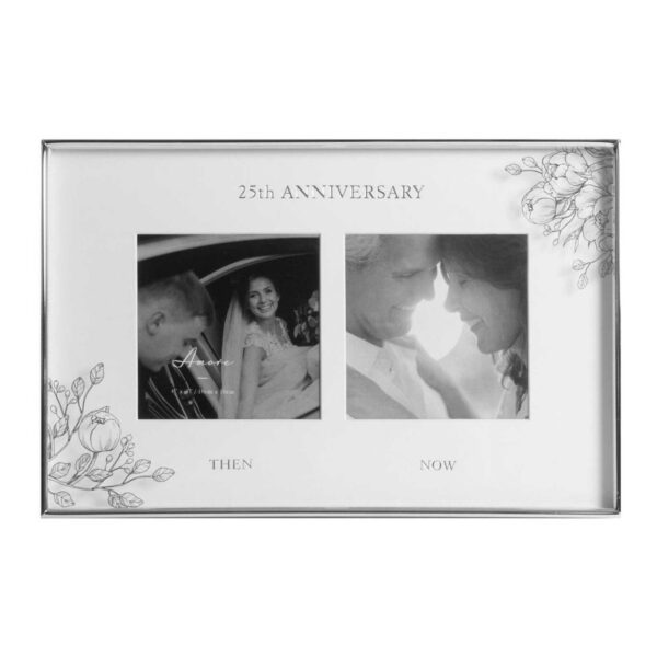 Silver Foil Floral Double 25th Anniversary Photo Frame wg107625