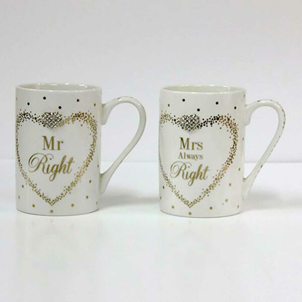 Mr & Mrs Right Mad Dots diamanté Mugs set of two