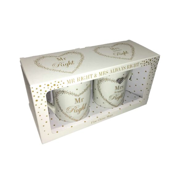 Mr Right and Mrs Always Right Set of two Mugs gift boxed