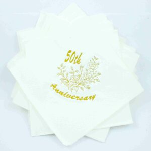 Golden 50th White Anniversary Napkin by Jean Barrington