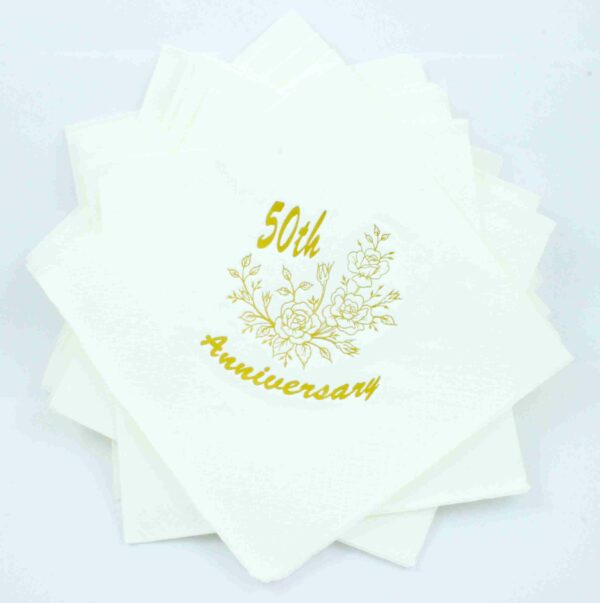 Golden 50th White Anniversary Napkin by Jean Barrington