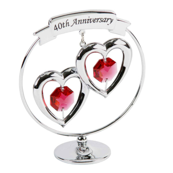 40th Anniversary Gifts Double Heart chrome Ornament by Crystocraft