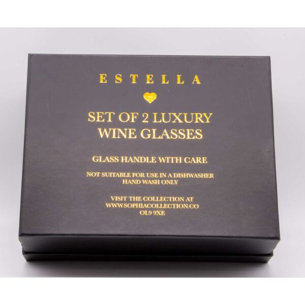 Gold Rimmed Wine Goblets - Estella from the Sophia Collection giftbox rear