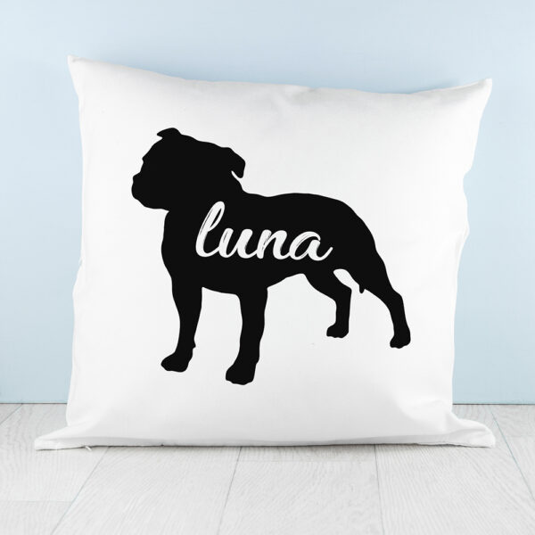 PERSONALISED STAFFORDSHIRE TERRIER SILHOUETTE CUSHION COVER